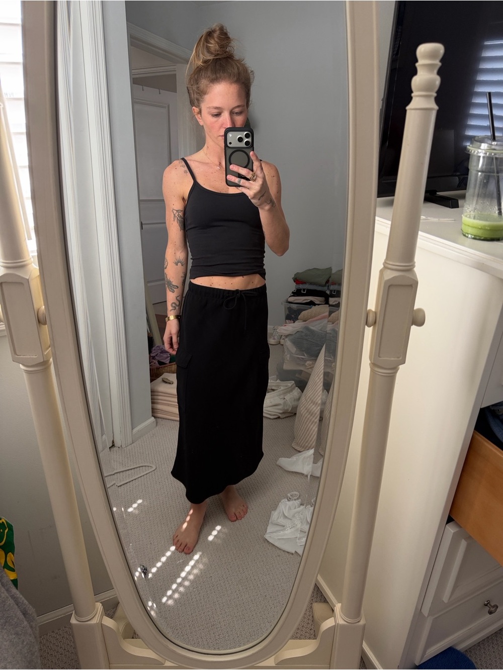 Aritzia Wilfred Cargo Black Drawstring Midi Skirt